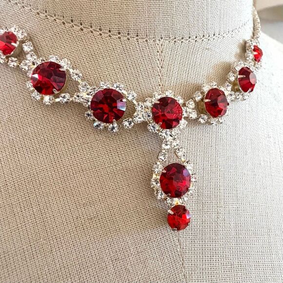 Christina Collection  Red Rhinestone Y-Drop Necklace - Picture 2 of 9